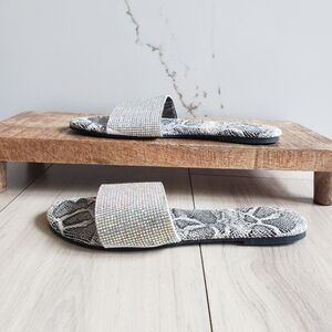 Shoe Republica Slide Sandals Womens 6 Rhinestone Strap Snakeskin Slip On Bling